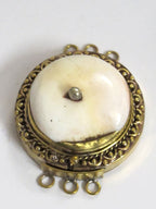 As is - 1 clasp - Large ethnic tribal Tibetan naga conch shell inlaid clasp pendant uneven brass capped on one side see images - PM369B