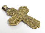 Reversible Tibetan lotus floral design cross brass pendant from Nepal -- PM591D