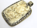1 Pendant - Large Ethnic Tibetan carved recycled cattle bone frog design pendant with flower carving on reverse side - PB001D