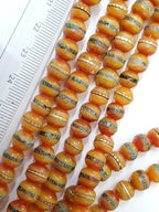 20 beads - 8 mm Tibetan honey yellow resin beads with brass turquoise inlay - Nepal beads - ML005K