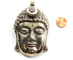 Unique OOAK Large big bold size Tibetan silver Buddha face pendant with pearl inlay lotus flower design Nepal Buddha jewelry- PM620