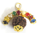 1 Pendant -Shiva 5 mukhi faced rudraksha navratna gemstones inlaid nine planets pendant -SP009R