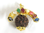 1 Pendant -Shiva 5 mukhi faced rudraksha navratna gemstones inlaid nine planets pendant -SP009R