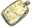 1 Pendant - Large Ethnic Tibetan carved recycled cattle bone frog design pendant with flower carving on reverse side - PB001D