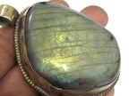 1 Pendant Tibetan Nepal flashy Labradorite gemstone pendant with flower carving on other side nepalbeadshop PM599L