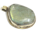 1 Pendant Tibetan Nepal flashy Labradorite gemstone pendant with flower carving on other side nepalbeadshop PM599L
