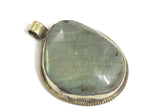 1 Pendant Tibetan Nepal flashy Labradorite gemstone pendant with flower carving on other side nepalbeadshop PM599L