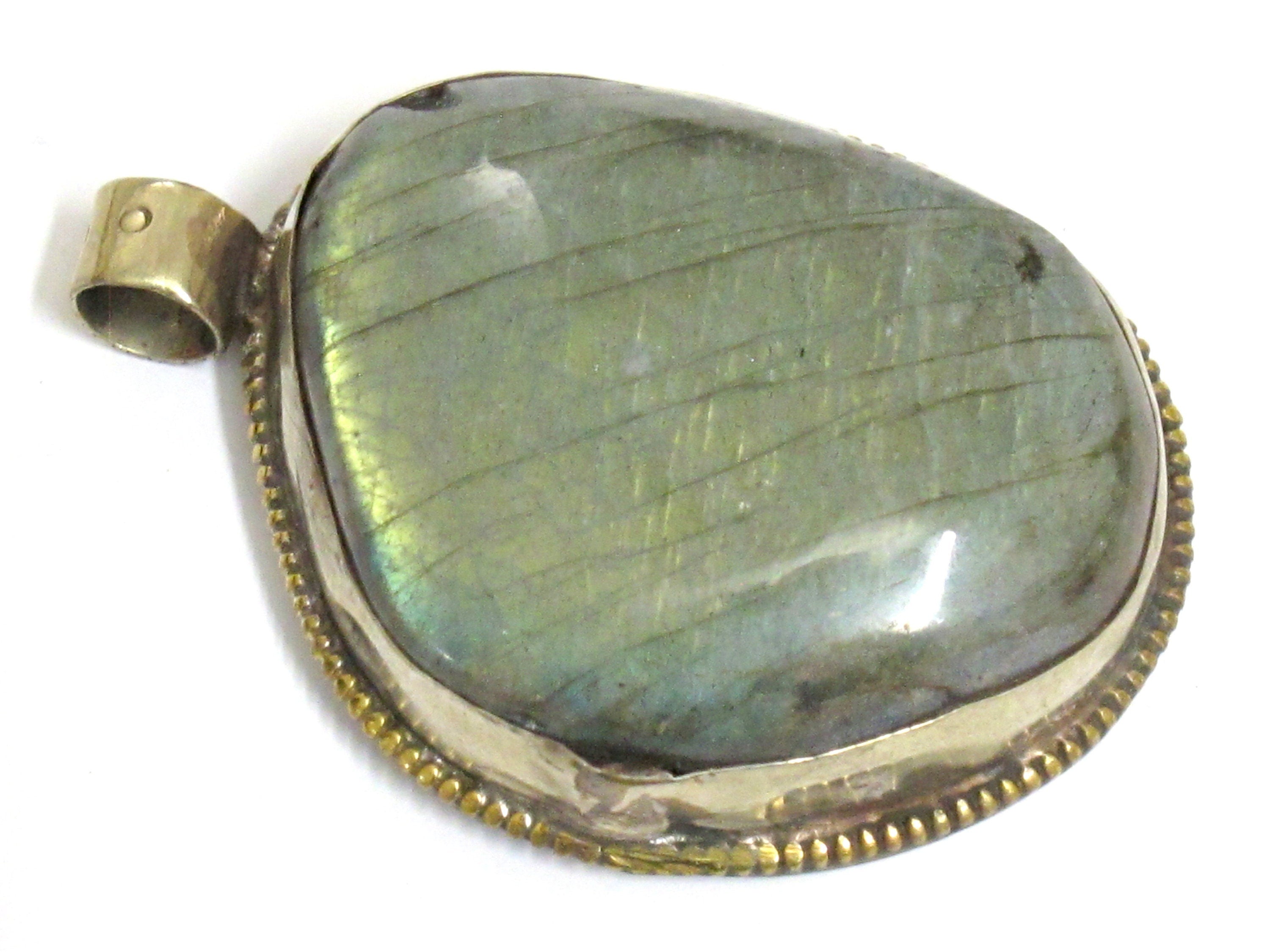 1 Pendant Tibetan Nepal flashy Labradorite gemstone pendant with flower carving on other side nepalbeadshop PM599L
