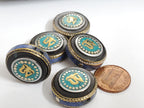 2 BEADS - Tibetan Om inscribed reversible brass bead with turquoise lapis inlay - BD471B