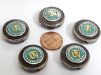 2 BEADS - Tibetan Om inscribed reversible brass bead with turquoise lapis inlay - BD471B
