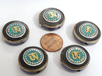 2 BEADS - Tibetan Om inscribed reversible brass bead with turquoise lapis inlay - BD471B