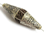 2 Beads - Long bicone Nepal 5 mukhi natural rudraksha beads encased in tibetan silver floral cap melon design mala making - NB124