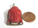1 pendant - Tibetan Nepal resin Buddha face pendant with floral carving on other side-- PM485B