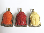 1 pendant - Tibetan Nepal resin Buddha face pendant with floral carving on other side-- PM485B