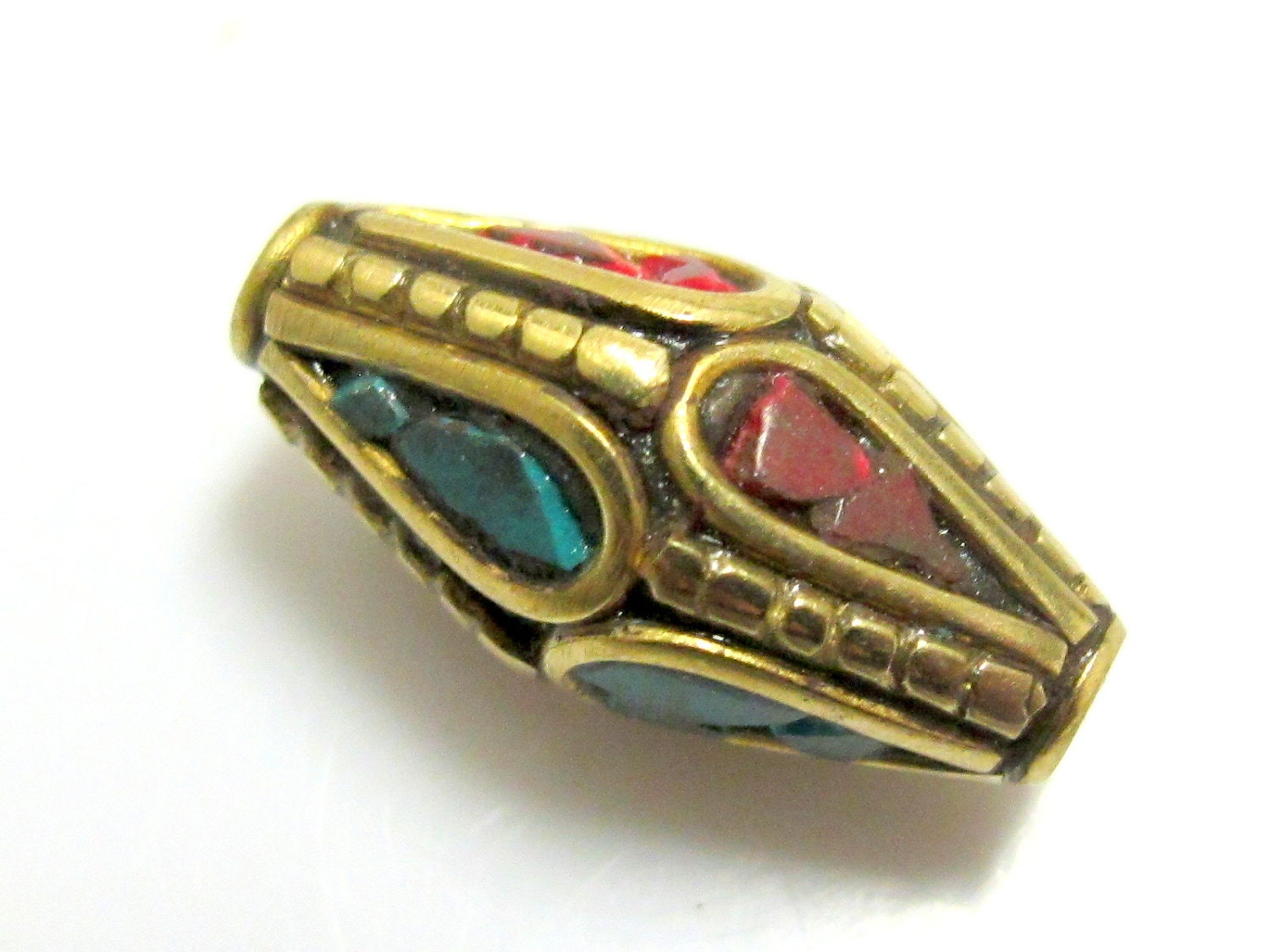 2 beads - Nepal beads ethnic nepalese Tibetan bicone shape focal Nepal Beads - BD074