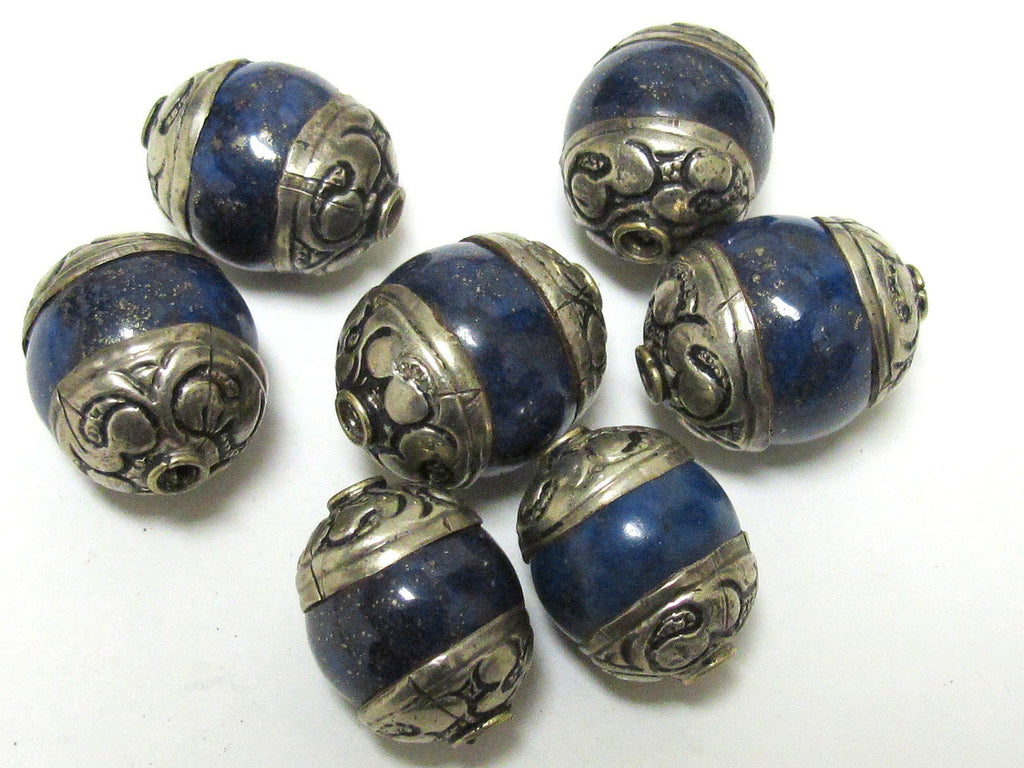 1 BEAD Tibetan capped Lapis Lazuli gemstone bead- 17 - 18 mm long x 13 - 14 mm thick BD154A