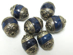 1 BEAD Tibetan capped Lapis Lazuli gemstone bead- 17 - 18 mm long x 13 - 14 mm thick BD154A