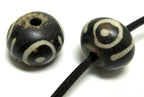 Old carved cattle bone beads eye circles design beads - 6 beads set - BD219