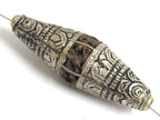 2 Beads - Long bicone Nepal 5 mukhi natural rudraksha beads encased in tibetan silver floral cap melon design mala making - NB124