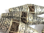 2 Beads - Long bicone Nepal 5 mukhi natural rudraksha beads encased in tibetan silver floral cap melon design mala making - NB124
