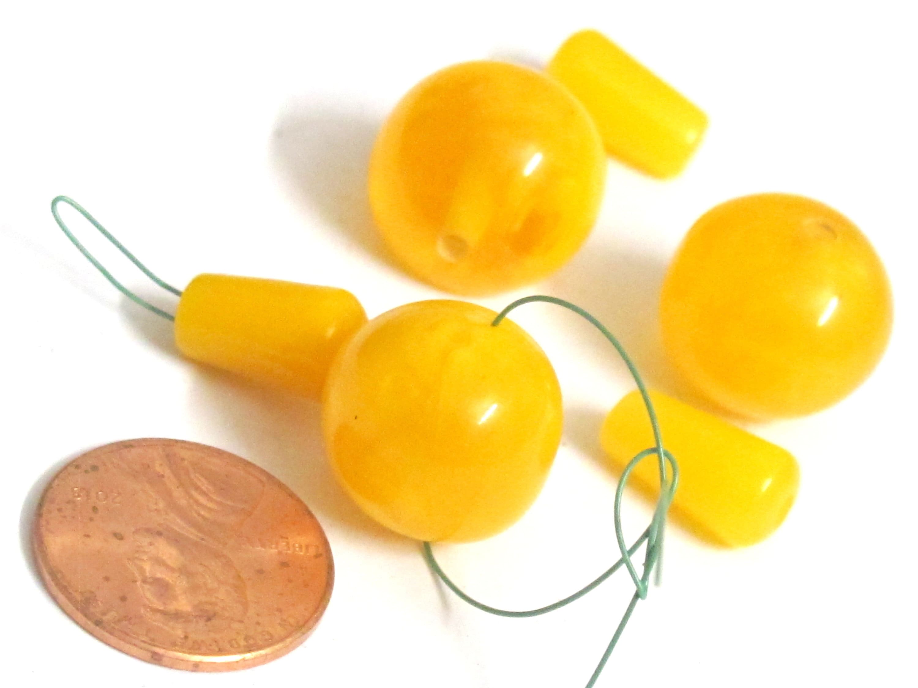 3 Guru Beads - 16 mm Tibetan yellow resin Guru bead with column bead T drilled bead t hole mala making bead Nepal - GB074