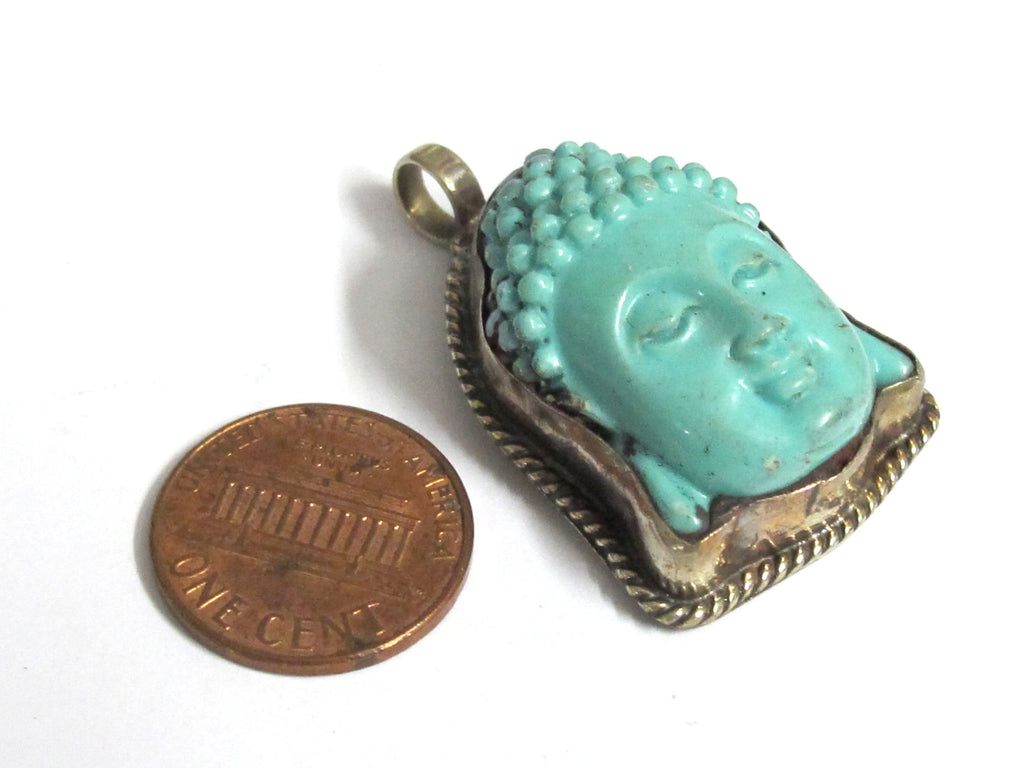 1 pendant - Tibetan Nepal resin Buddha face pendant with floral carving on other side-- PM485B