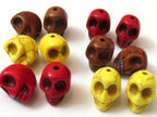 Howlite Red color skull beads - 4 beads - 2 pairs - 12 mm - BD174