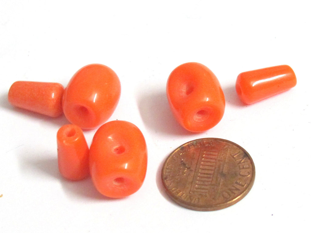 3 Guru Bead set - 3 hole tibetan orange resin Guru column Bead mala making t drilled bead connector 13- 14 mm x 12mm- GB010K