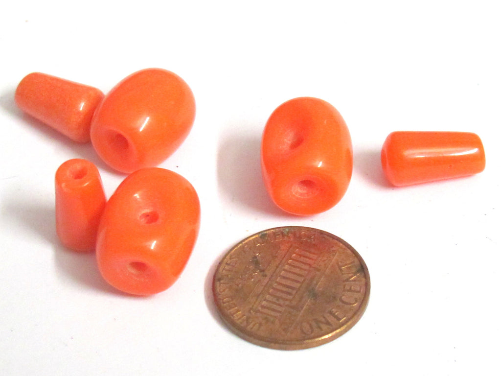 3 Guru Bead set - 3 hole tibetan orange resin Guru column Bead mala making t drilled bead connector 13- 14 mm x 12mm- GB010K
