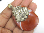 OOAK Reversible Beautiful Tibetan oval shape brown agate gemstone pendant with lotus floral design - PM582D
