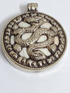 OOAK - Tibetan dragon and deer design ethnic naga conch shell Reversible pendant - PM199B