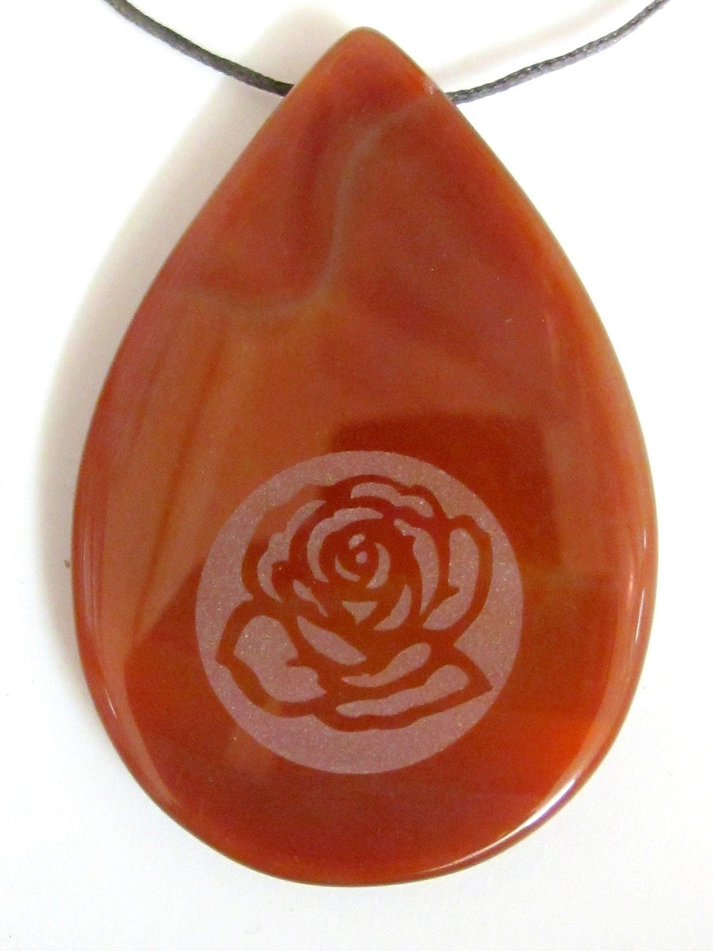 Rose flower etched carnelian agate tear drop shape focal pendant bead - GM008