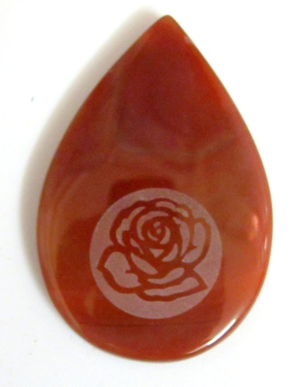 Rose flower etched carnelian agate tear drop shape focal pendant bead - GM008