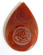 Rose flower etched carnelian agate tear drop shape focal pendant bead - GM008