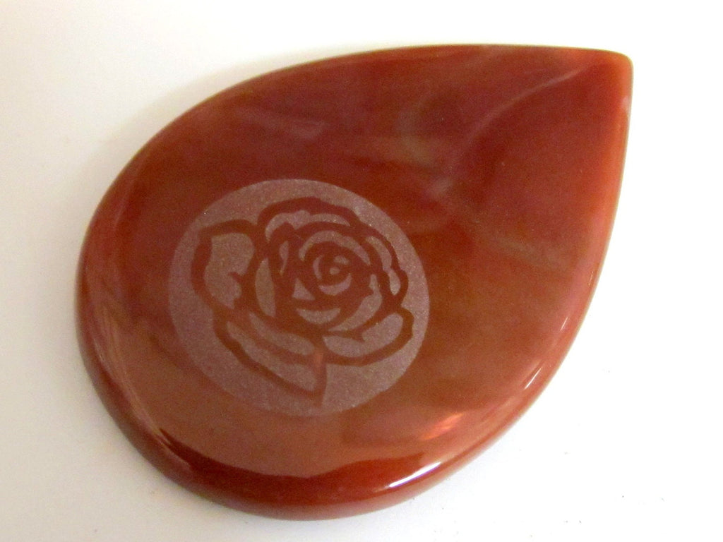 Rose flower etched carnelian agate tear drop shape focal pendant bead - GM008