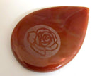 Rose flower etched carnelian agate tear drop shape focal pendant bead - GM008
