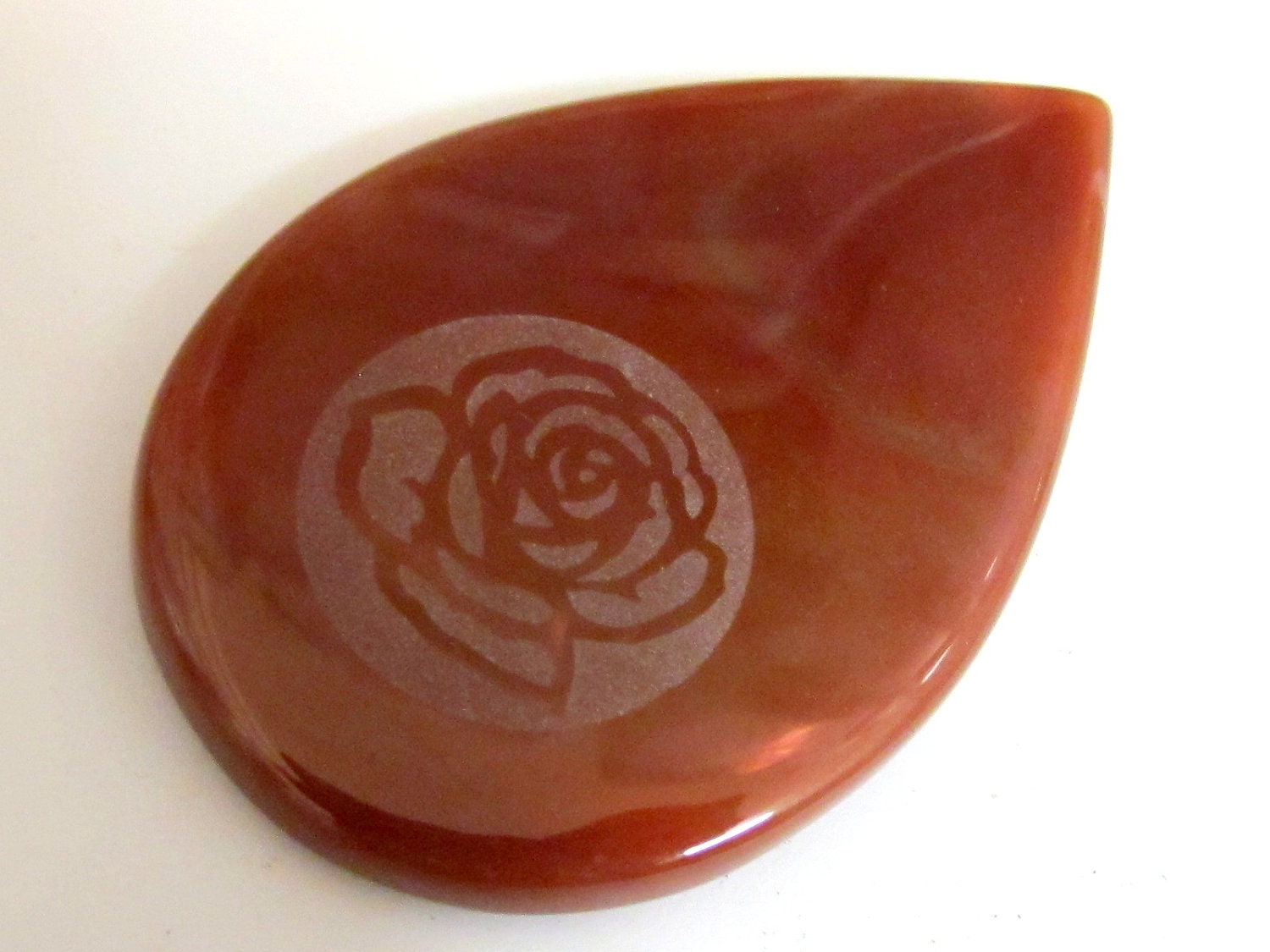 Rose flower etched carnelian agate tear drop shape focal pendant bead - GM008