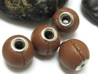 Cool look leatherette beads pair - Brown color - 2 beads - BD155