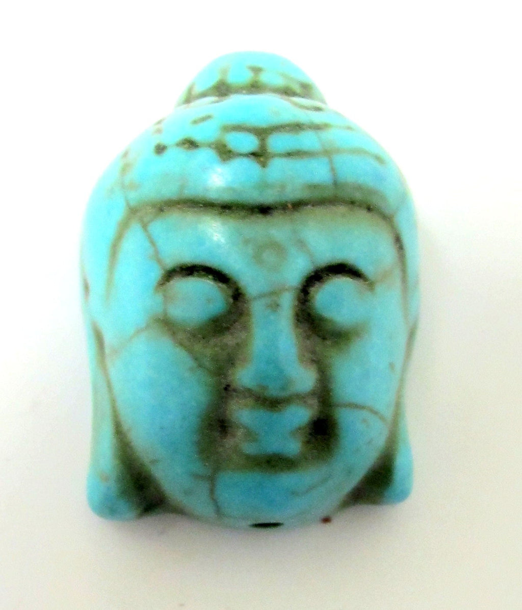 2 Beads - Turquoise howlite carved Buddha face focal pendant bead - BD127