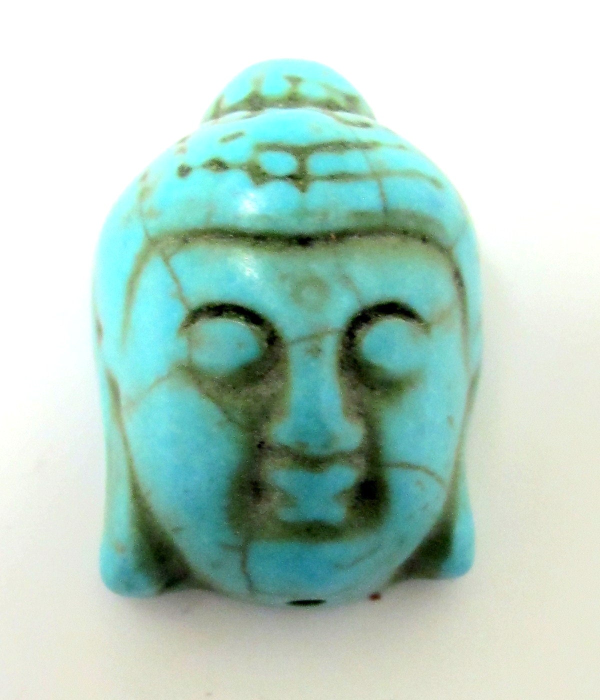 2 Beads - Turquoise howlite carved Buddha face focal pendant bead - BD127