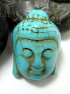2 Beads - Turquoise howlite carved Buddha face focal pendant bead - BD127