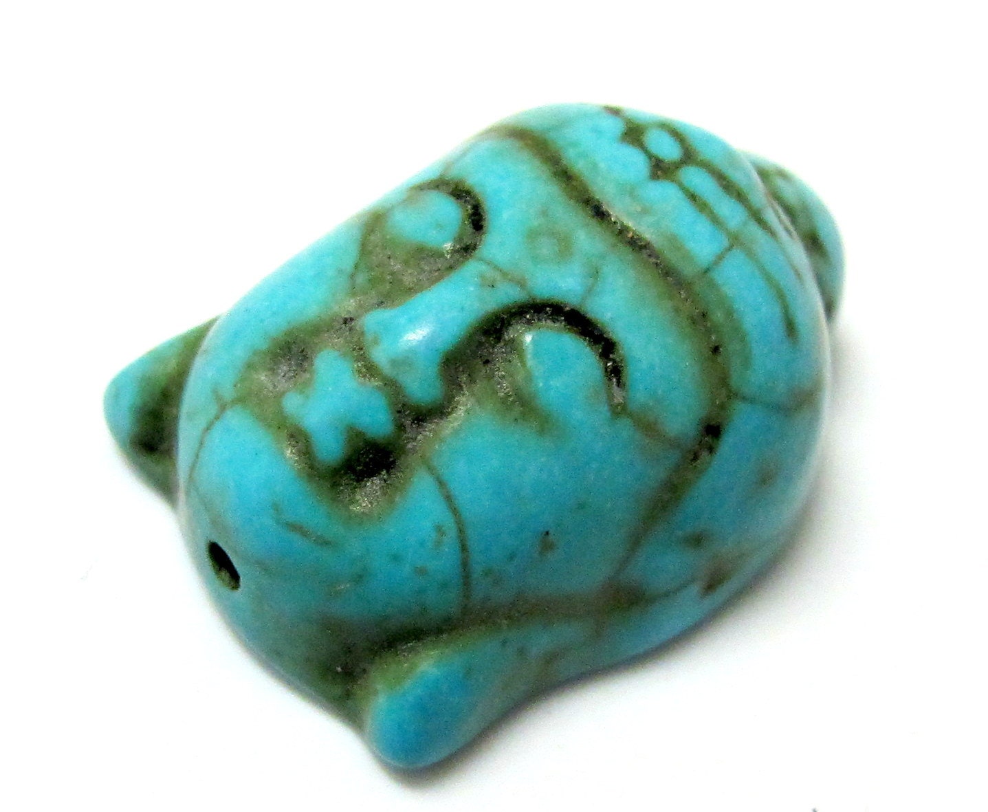 2 Beads - Turquoise howlite carved Buddha face focal pendant bead - BD127