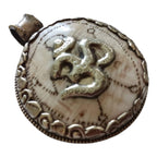 OOAK Tibetan Om pendant - Ethnic tribal Tibetan om naga conch shell pendant tribal figure carved reverse side frog design -Nepal PM409MB