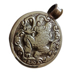 OOAK Tibetan Om pendant - Ethnic tribal Tibetan om naga conch shell pendant tribal figure carved reverse side frog design -Nepal PM409MB