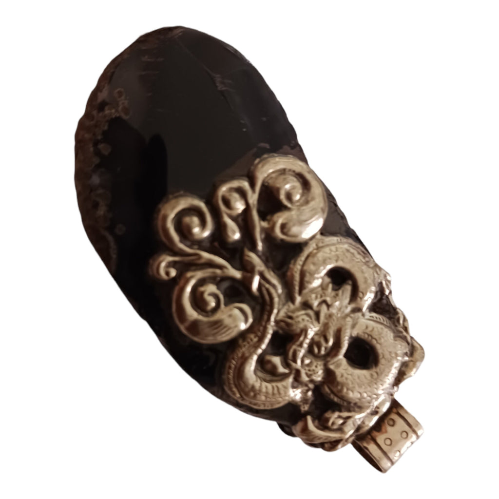 Unique OOAK Beautiful large freeform Tibetan dragon design agate gemstone pendant with deer reversible design - PM206F