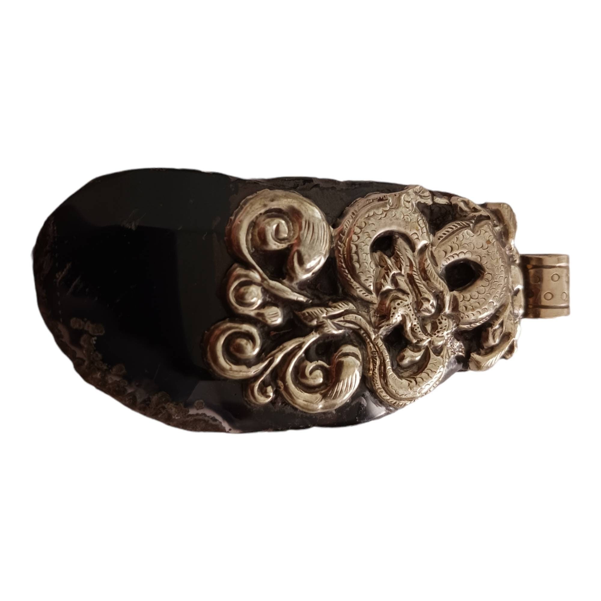 Unique OOAK Beautiful large freeform Tibetan dragon design agate gemstone pendant with deer reversible design - PM206F