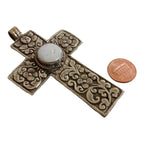 Tibetan pendant - 1 pendant - Large size Tibetan floral design cross pendant from Nepal with pearl inlay - PM210C