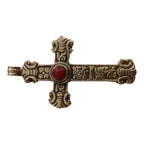 OOAK unique large Tibetan cross pendant from Nepal with agate inlay floral design - PM210D