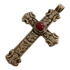 OOAK unique large Tibetan cross pendant from Nepal with agate inlay floral design - PM210D