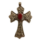 Tibetan cross pendant from Nepal with agate inlay floral design - PM210F